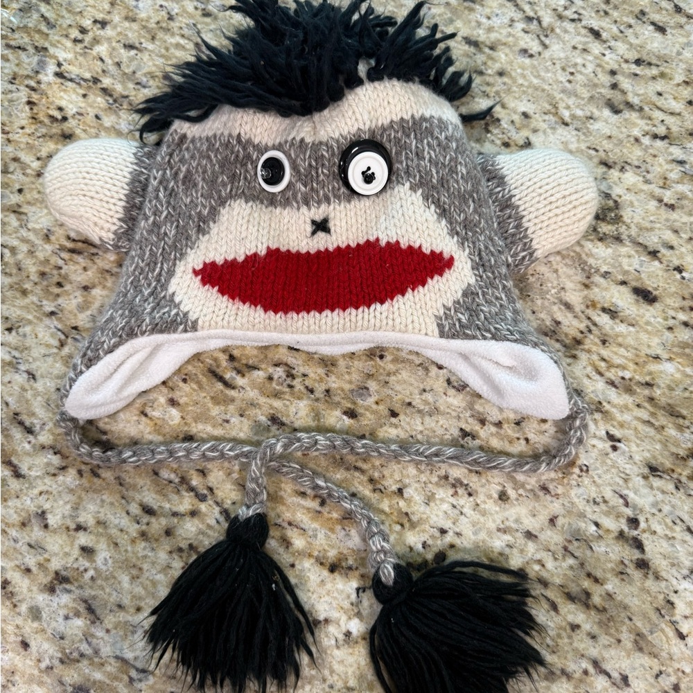 Kids Wool Sock Monkey Punk Ski Hat with Tassels